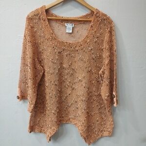 Blair Women's Large Burnt Orange‎ Open Weave Knit Sweater Boho Pullover Layering